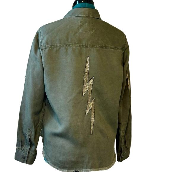 Loren Olive Lightning Bolt Shirt | Military Patch Embroidered Size S - Picture 3 of 8
